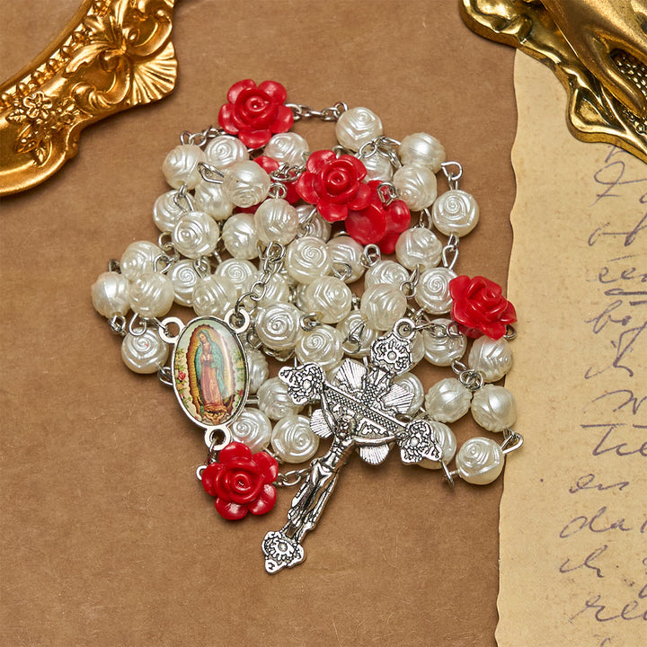 FREE Today: Graceful White and Red Rose Beads Rosary with Blessing Crucifix & Our Lady - image 7