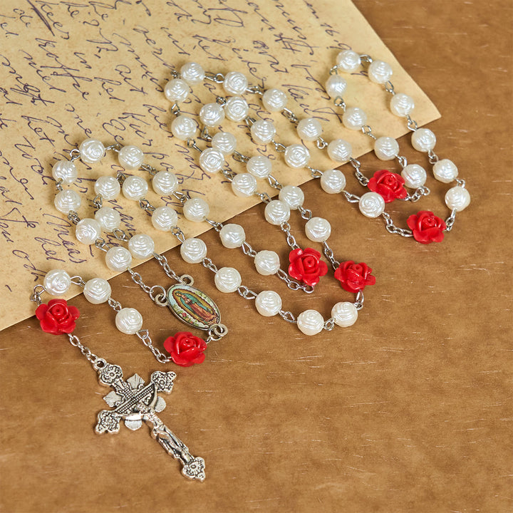 FREE Today: Graceful White and Red Rose Beads Rosary with Blessing Crucifix & Our Lady - image 4