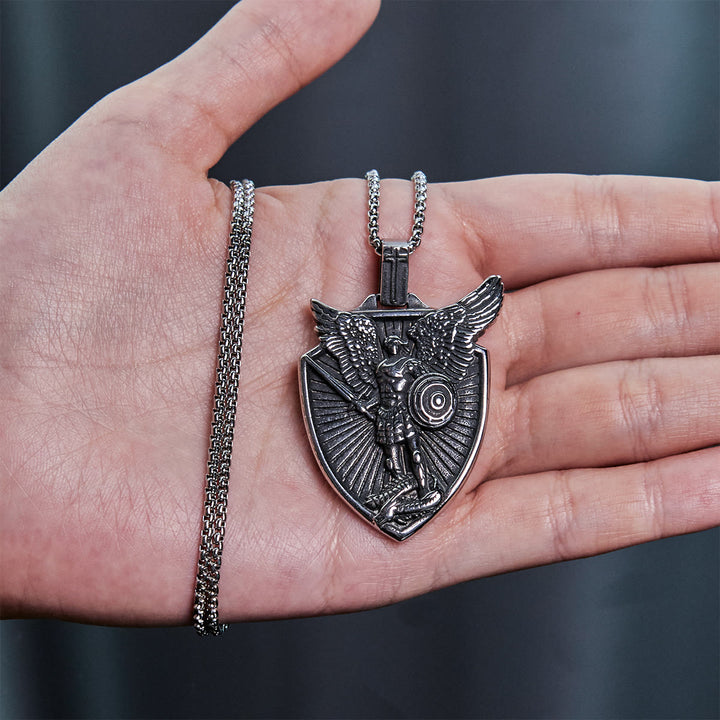 FREE Today: Vintage Shield St. Michael the Archangel Stainless Steel Pendant Necklace