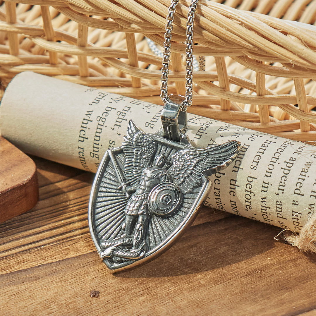 FREE Today: Vintage Shield St. Michael the Archangel Stainless Steel Pendant Necklace