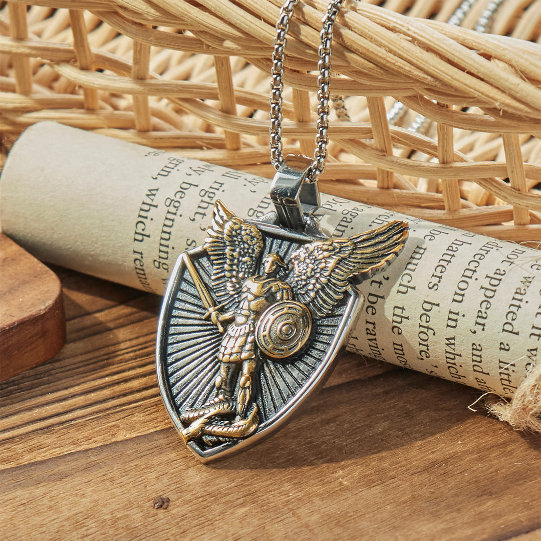 FREE Today: Vintage Shield St. Michael the Archangel Stainless Steel Pendant Necklace