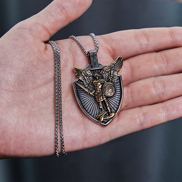 FREE Today: Vintage Shield St. Michael the Archangel Stainless Steel Pendant Necklace