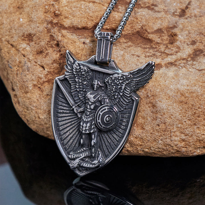 FREE Today: Vintage Shield St. Michael the Archangel Stainless Steel Pendant Necklace