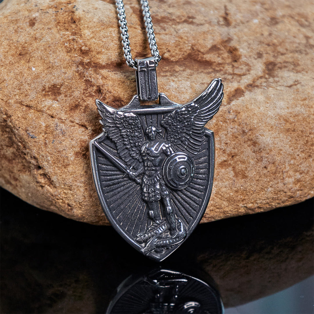 FREE Today: Vintage Shield St. Michael the Archangel Stainless Steel Pendant Necklace