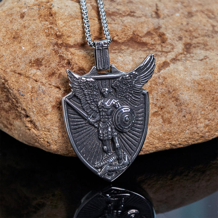 FREE Today: Vintage Shield St. Michael the Archangel Stainless Steel Pendant Necklace