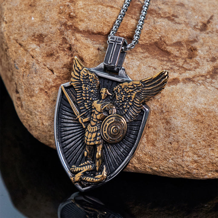 FREE Today: Vintage Shield St. Michael the Archangel Stainless Steel Pendant Necklace