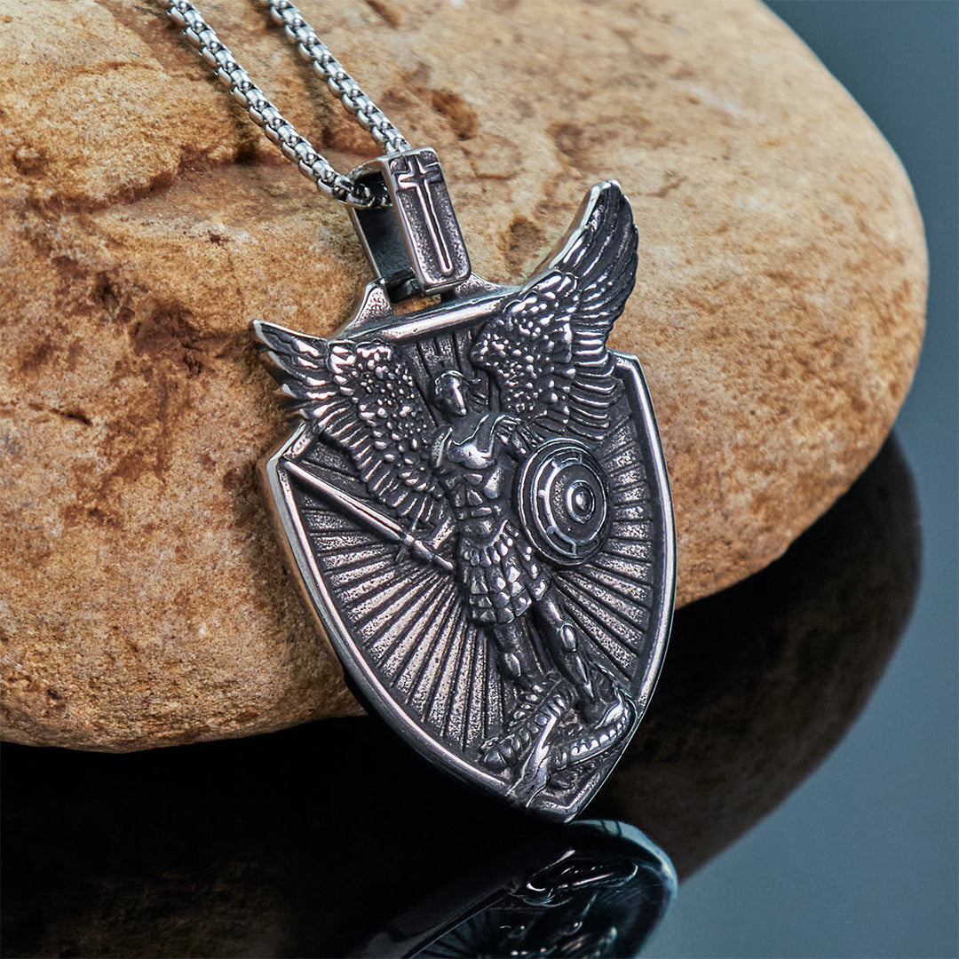 FREE Today: Vintage Shield St. Michael the Archangel Stainless Steel Pendant Necklace