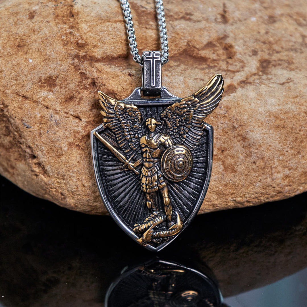 FREE Today: Vintage Shield St. Michael the Archangel Stainless Steel Pendant Necklace