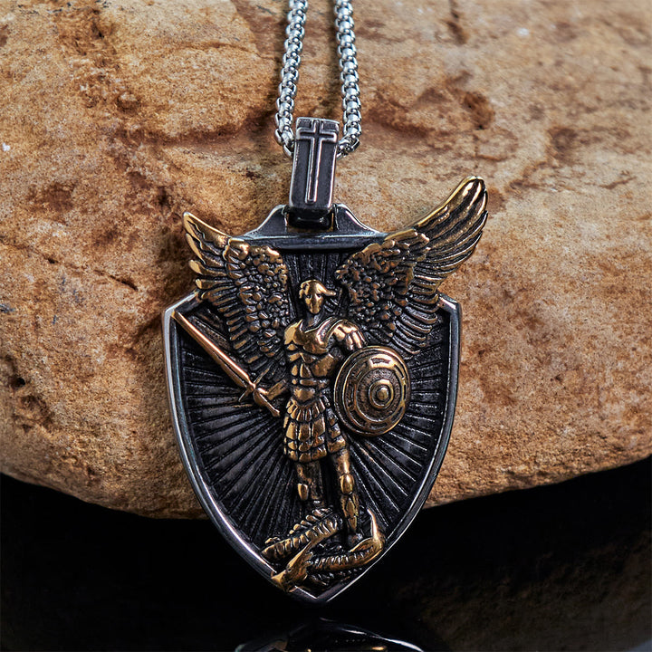 FREE Today: Vintage Shield St. Michael the Archangel Stainless Steel Pendant Necklace