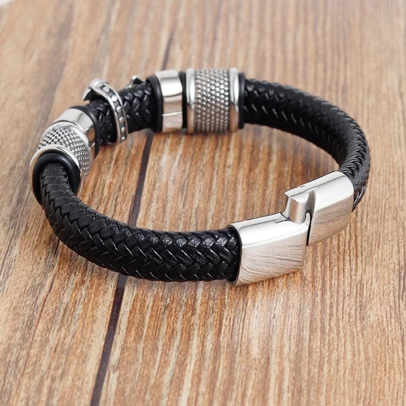FREE Today: Classic Two-Tone Holy Cross Leather Bracelet with Braided Design - image 5