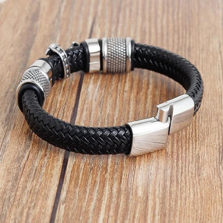 FREE Today: Classic Two-Tone Holy Cross Leather Bracelet with Braided Design - image 5