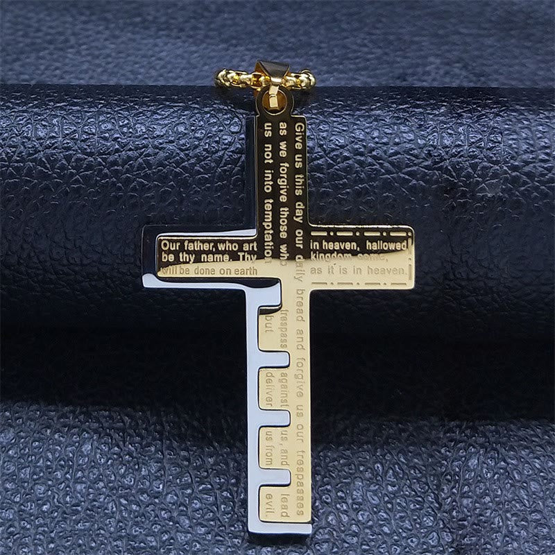 FREE Today: Modern Tri-Color Lord's Prayer Cross Necklace: A Timeless Symbol of Holy - image 5