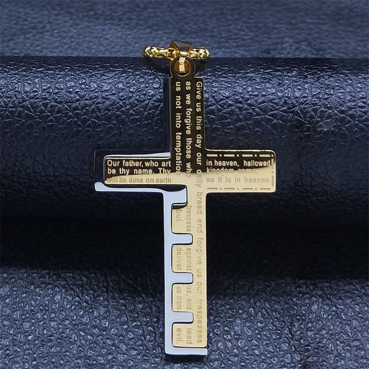 FREE Today: Modern Tri-Color Lord's Prayer Cross Necklace: A Timeless Symbol of Holy - image 5