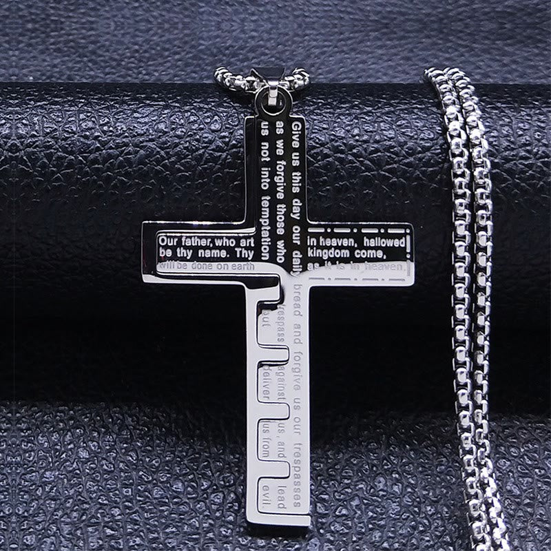 FREE Today: Modern Tri-Color Lord's Prayer Cross Necklace: A Timeless Symbol of Holy - Silver - image 4