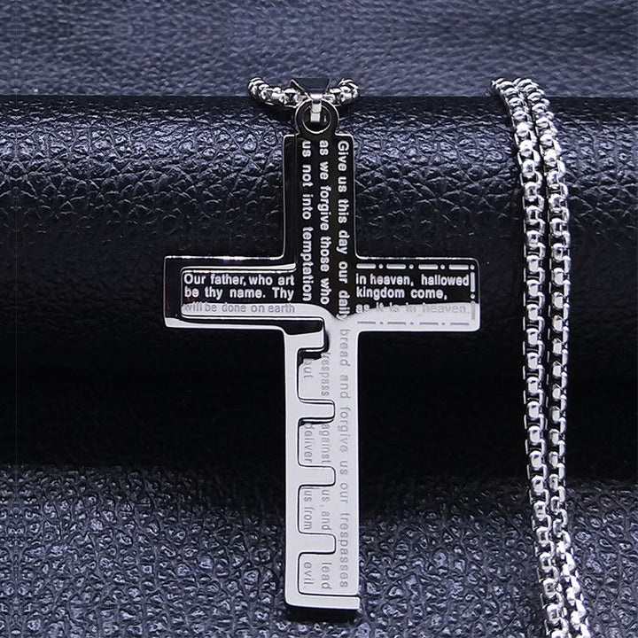 FREE Today: Modern Tri-Color Lord's Prayer Cross Necklace: A Timeless Symbol of Holy - Silver - image 4