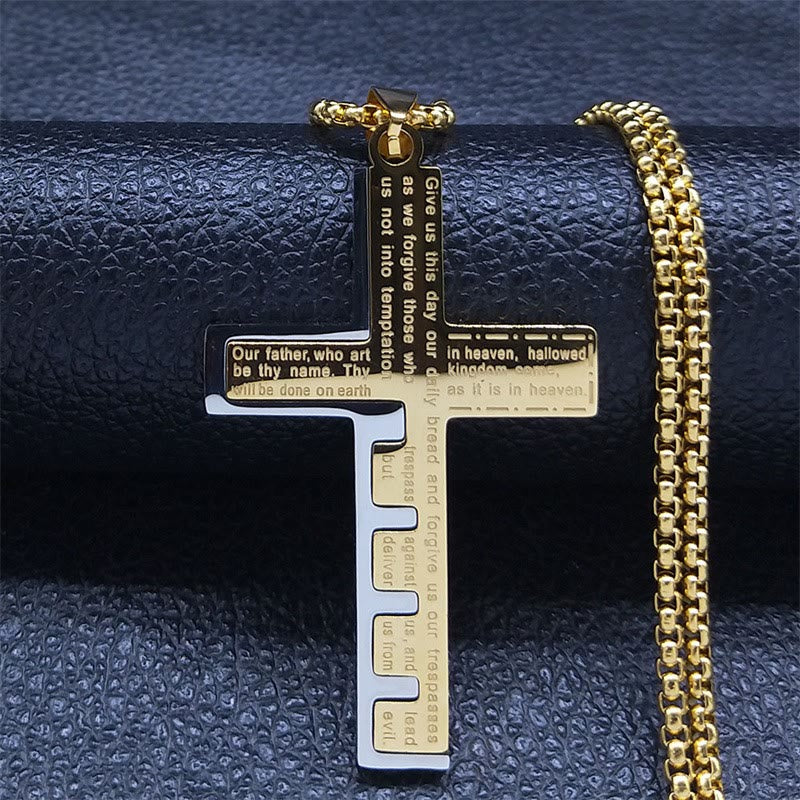 Christianartworkshop Modern Tri-Color Lord's Prayer Cross Necklace: A Timeless Symbol of Holy - Golden - image 1