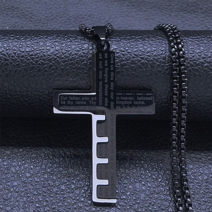 FREE Today: Modern Tri-Color Lord's Prayer Cross Necklace: A Timeless Symbol of Holy - Black - image 3