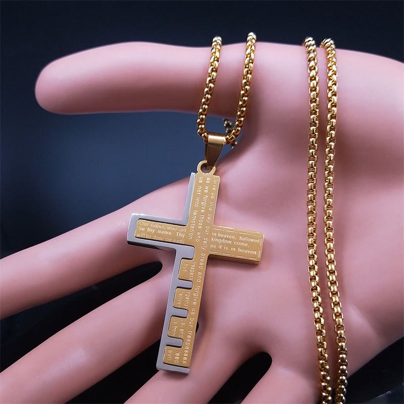 Christianartworkshop Modern Tri-Color Lord's Prayer Cross Necklace: A Timeless Symbol of Holy - image 2