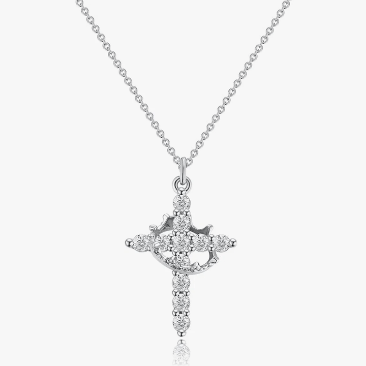 Christianartworkshop Modern Two-Tone Crowned in Faith Cross Necklace and Earrings - Necklace - Silver - image 1