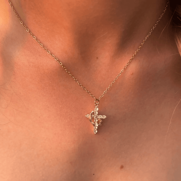 Christianartworkshop Modern Two-Tone Crowned in Faith Cross Necklace and Earrings - image 4