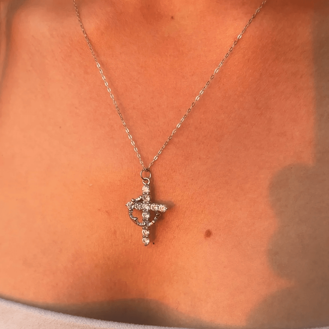 Christianartworkshop Modern Two-Tone Crowned in Faith Cross Necklace and Earrings - image 3
