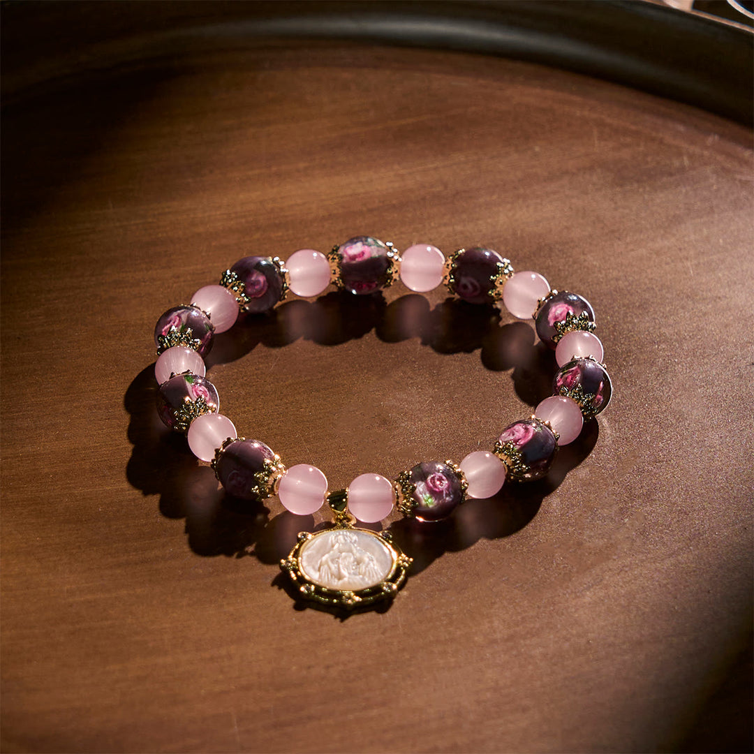 Christianartworkshop Handmade Rose Quartz Faith Crystal Bracelet with Narce Cameo of Virgin Mary - image 4