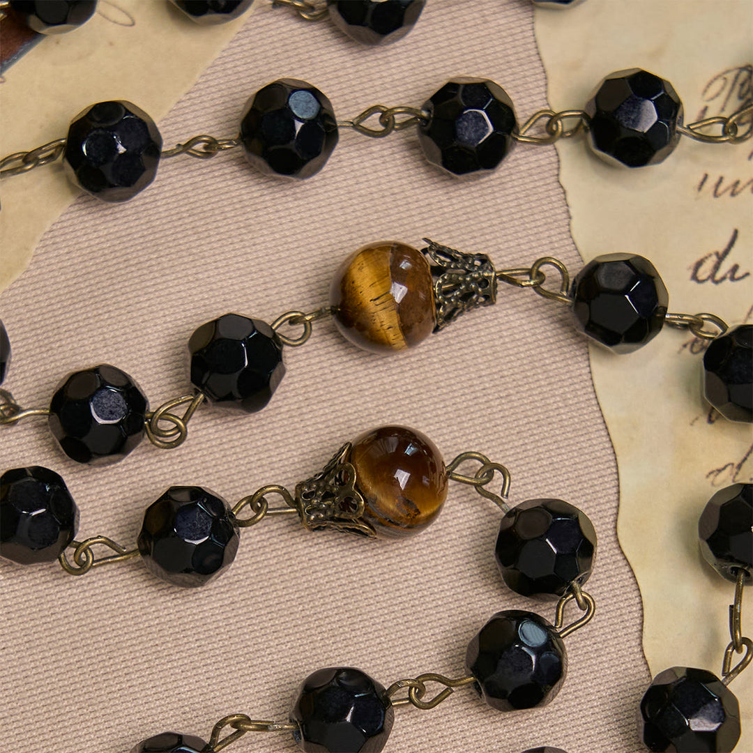 FREE Today: Vintage Obsidian Tiger Eye Beads Rosary with Pardon Crucifix & St. Benedict - image 9