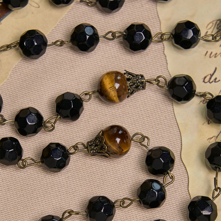 FREE Today: Vintage Obsidian Tiger Eye Beads Rosary with Pardon Crucifix & St. Benedict - image 9