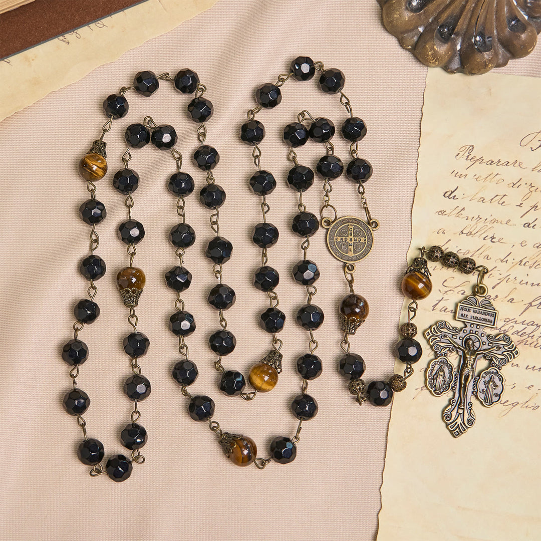FREE Today: Vintage Obsidian Tiger Eye Beads Rosary with Pardon Crucifix & St. Benedict - image 5