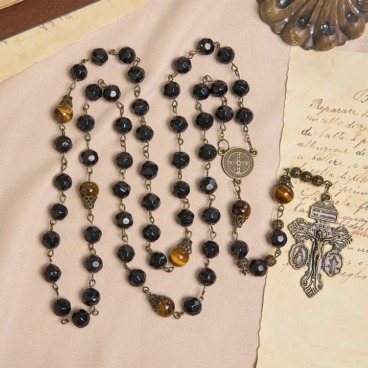 FREE Today: Vintage Obsidian Tiger Eye Beads Rosary with Pardon Crucifix & St. Benedict - image 5