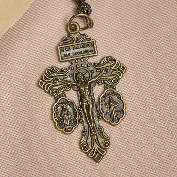 FREE Today: Vintage Obsidian Tiger Eye Beads Rosary with Pardon Crucifix & St. Benedict - image 8