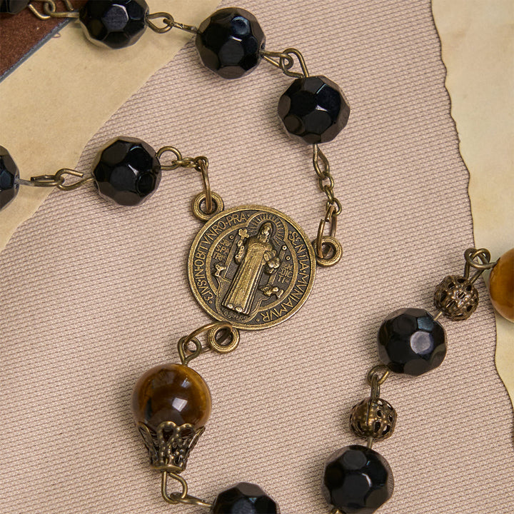 FREE Today: Vintage Obsidian Tiger Eye Beads Rosary with Pardon Crucifix & St. Benedict - image 7