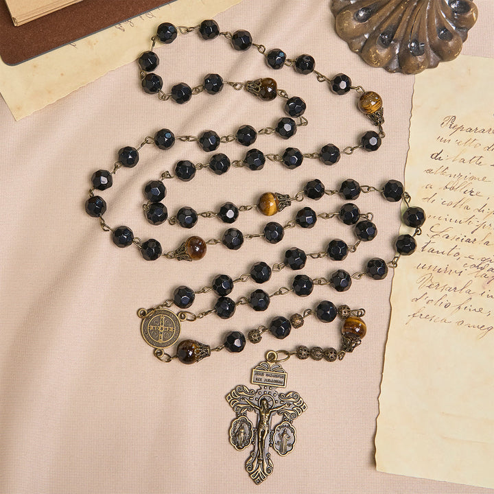 FREE Today: Vintage Obsidian Tiger Eye Beads Rosary with Pardon Crucifix & St. Benedict - image 4