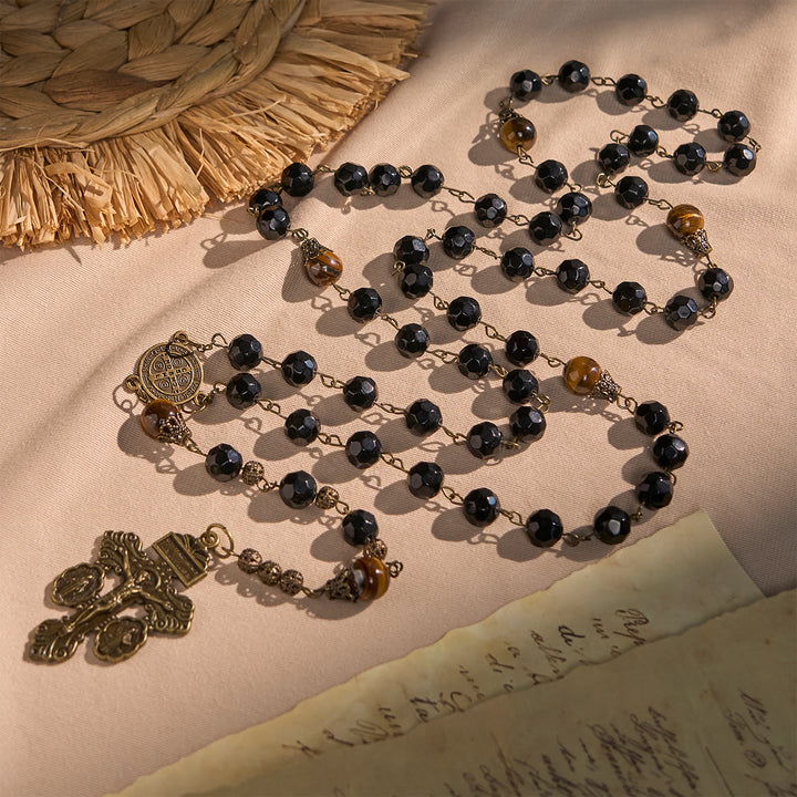 FREE Today: Vintage Obsidian Tiger Eye Beads Rosary with Pardon Crucifix & St. Benedict - image 3