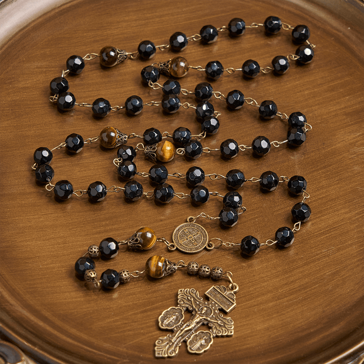 FREE Today: Vintage Obsidian Tiger Eye Beads Rosary with Pardon Crucifix & St. Benedict - image 6