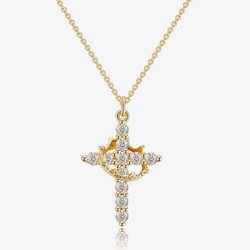 Christianartworkshop Modern Two-Tone Crowned in Faith Cross Necklace and Earrings - Necklace - Golden - image 2