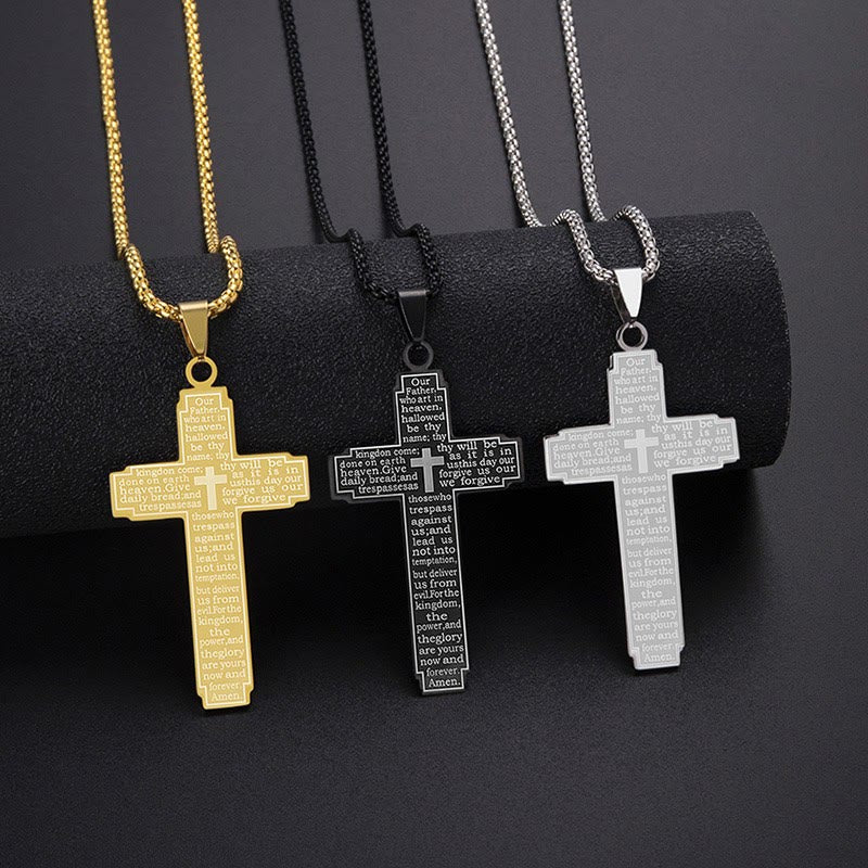 Christianartworkshop Tri-Color Cross Necklace with Prayer Script: A Blessed Companion of Faith - Golden - image 1