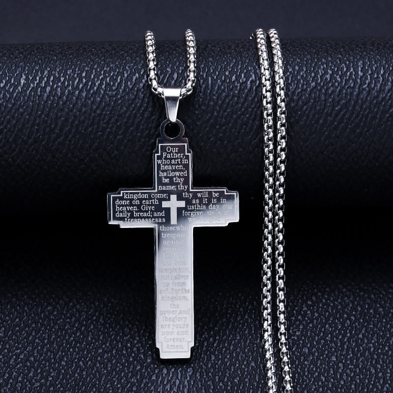Christianartworkshop Tri-Color Cross Necklace with Prayer Script: A Blessed Companion of Faith - Silver - image 2