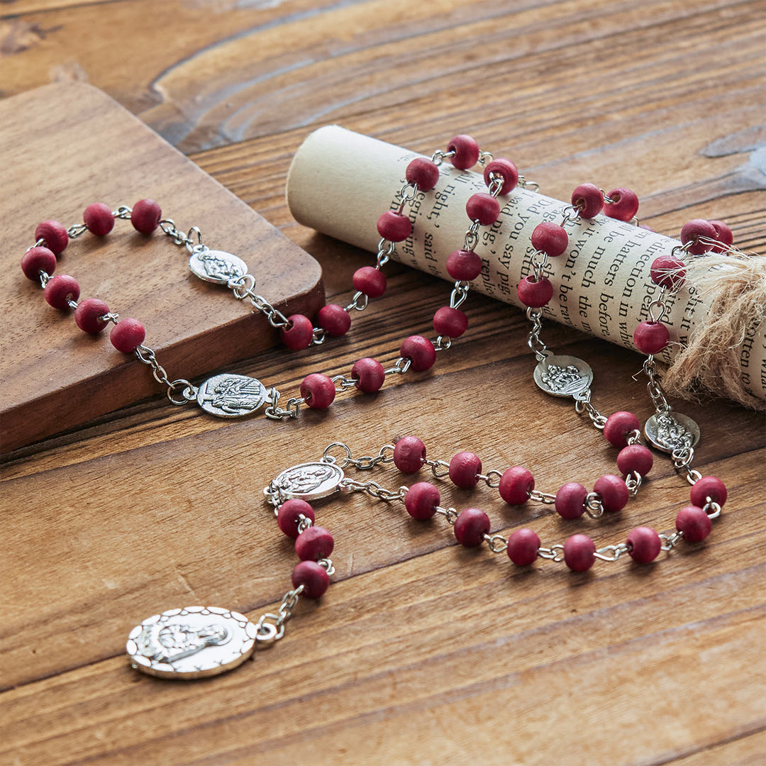FREE Today: Olive Wood Seven Sorrows Rosary Featuring Our Lady Medal: Divine Devotion in Every Bead