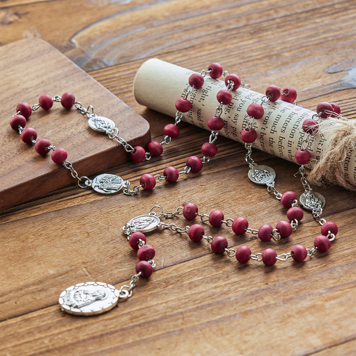 FREE Today: Olive Wood Seven Sorrows Rosary Featuring Our Lady Medal: Divine Devotion in Every Bead