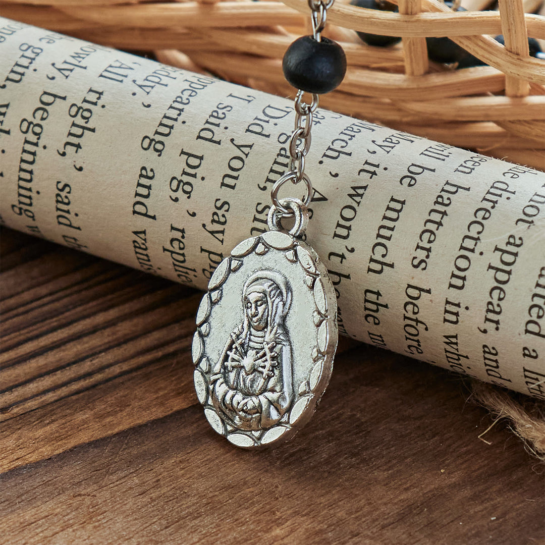 FREE Today: Olive Wood Seven Sorrows Rosary Featuring Our Lady Medal: Divine Devotion in Every Bead