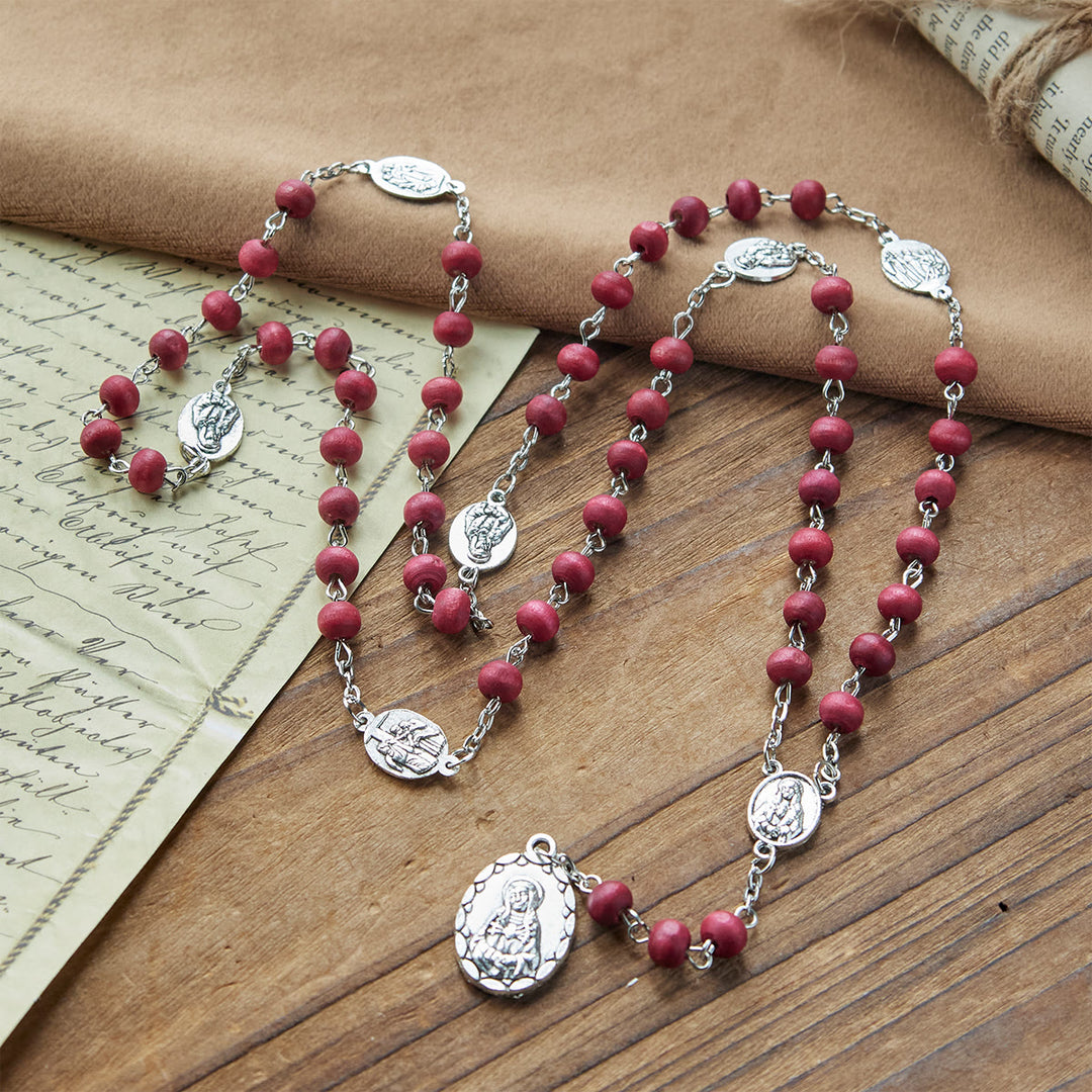 FREE Today: Olive Wood Seven Sorrows Rosary Featuring Our Lady Medal: Divine Devotion in Every Bead