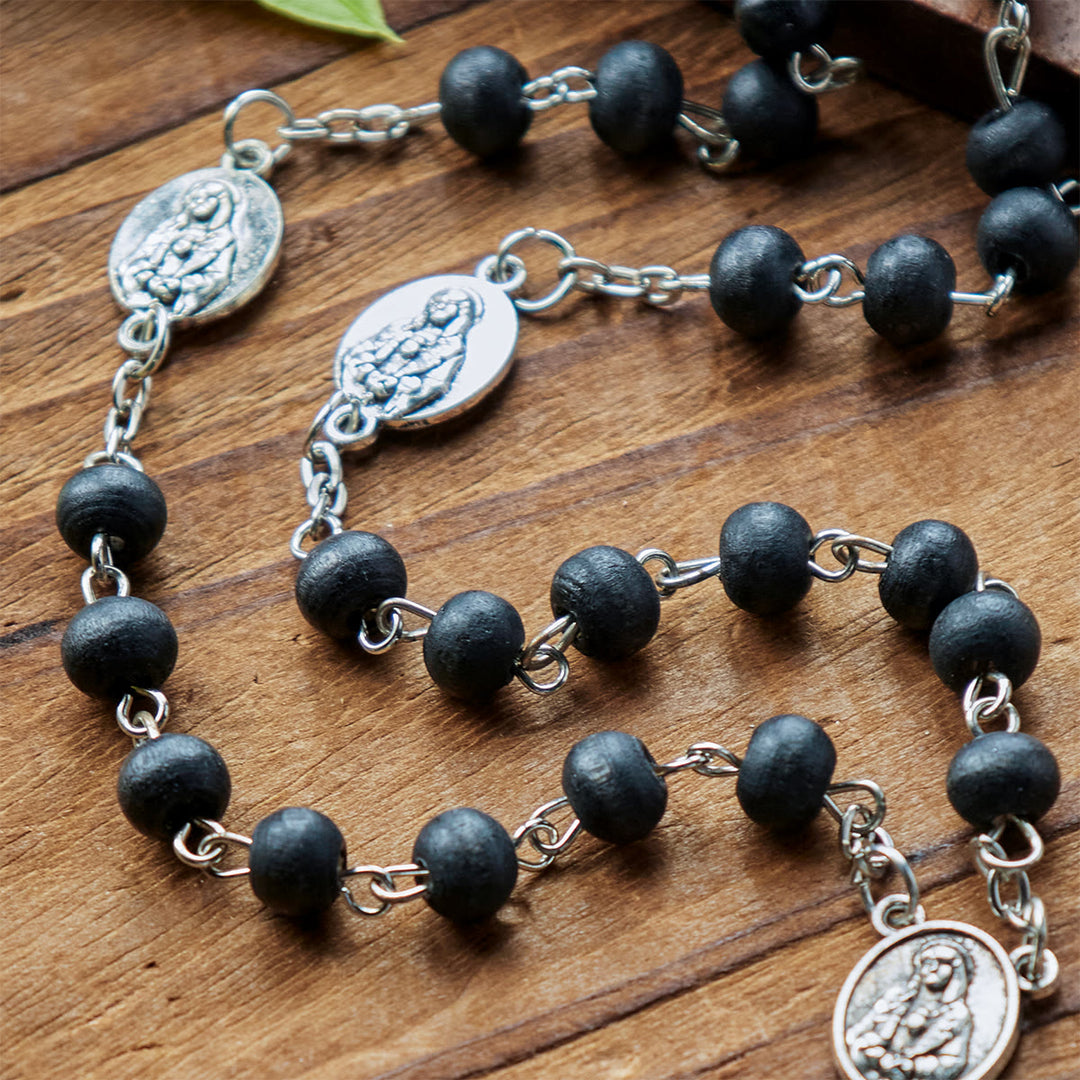 FREE Today: Olive Wood Seven Sorrows Rosary Featuring Our Lady Medal: Divine Devotion in Every Bead