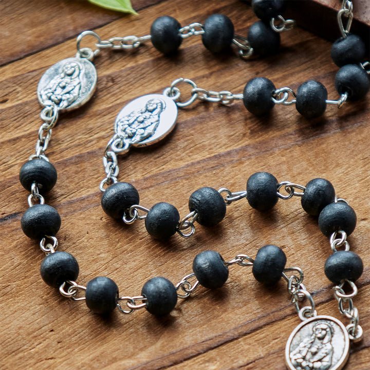 FREE Today: Olive Wood Seven Sorrows Rosary Featuring Our Lady Medal: Divine Devotion in Every Bead