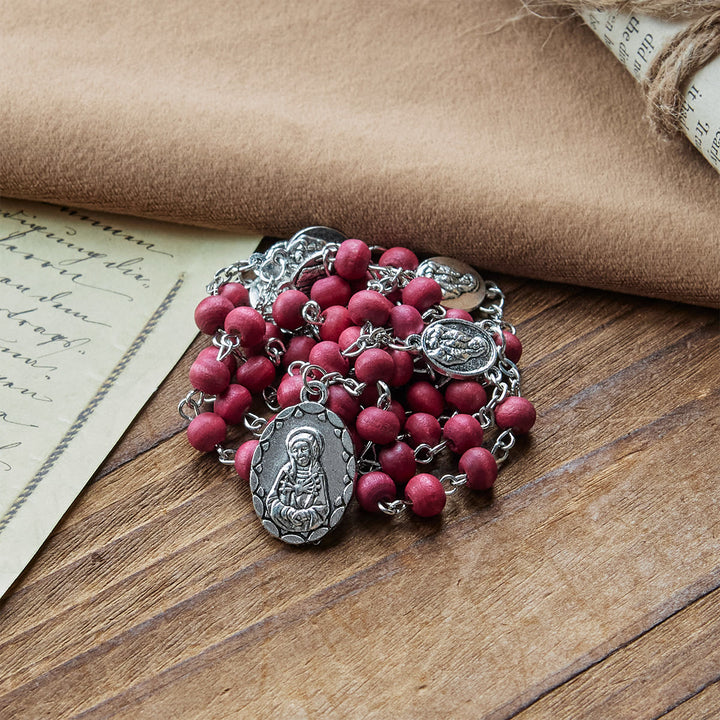 FREE Today: Olive Wood Seven Sorrows Rosary Featuring Our Lady Medal: Divine Devotion in Every Bead