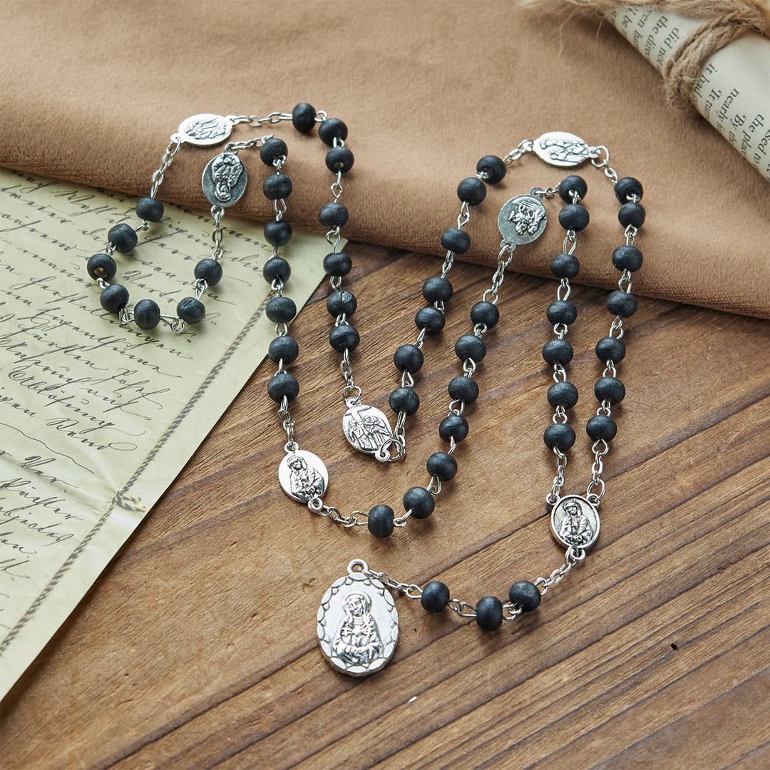 FREE Today: Olive Wood Seven Sorrows Rosary Featuring Our Lady Medal: Divine Devotion in Every Bead