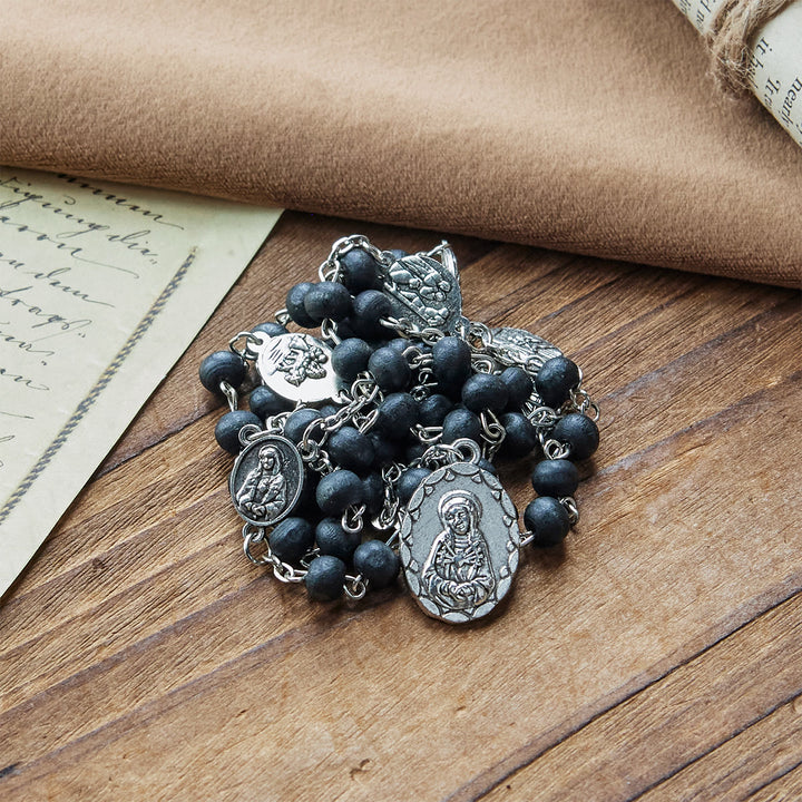 FREE Today: Olive Wood Seven Sorrows Rosary Featuring Our Lady Medal: Divine Devotion in Every Bead