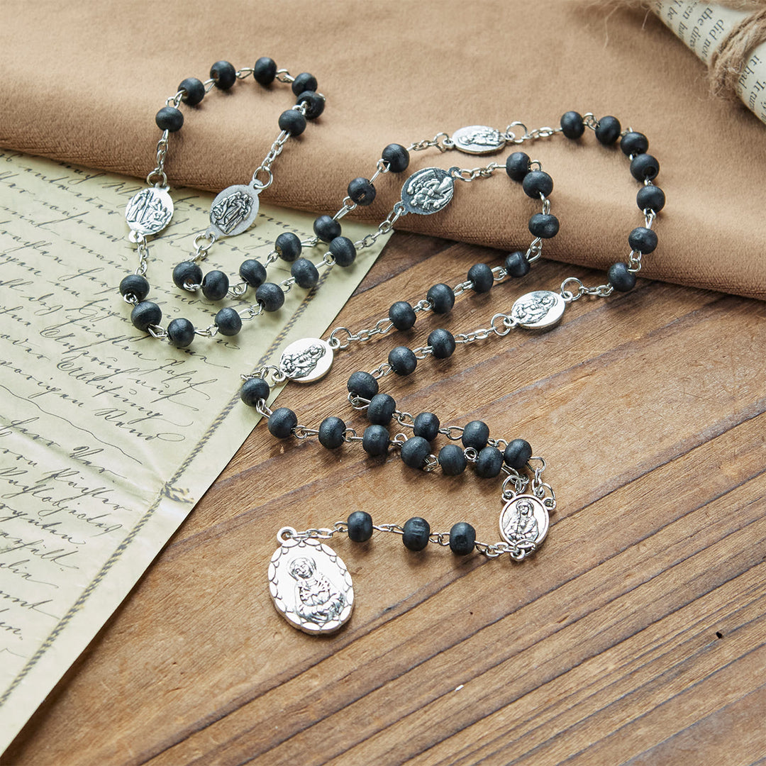 FREE Today: Olive Wood Seven Sorrows Rosary Featuring Our Lady Medal: Divine Devotion in Every Bead