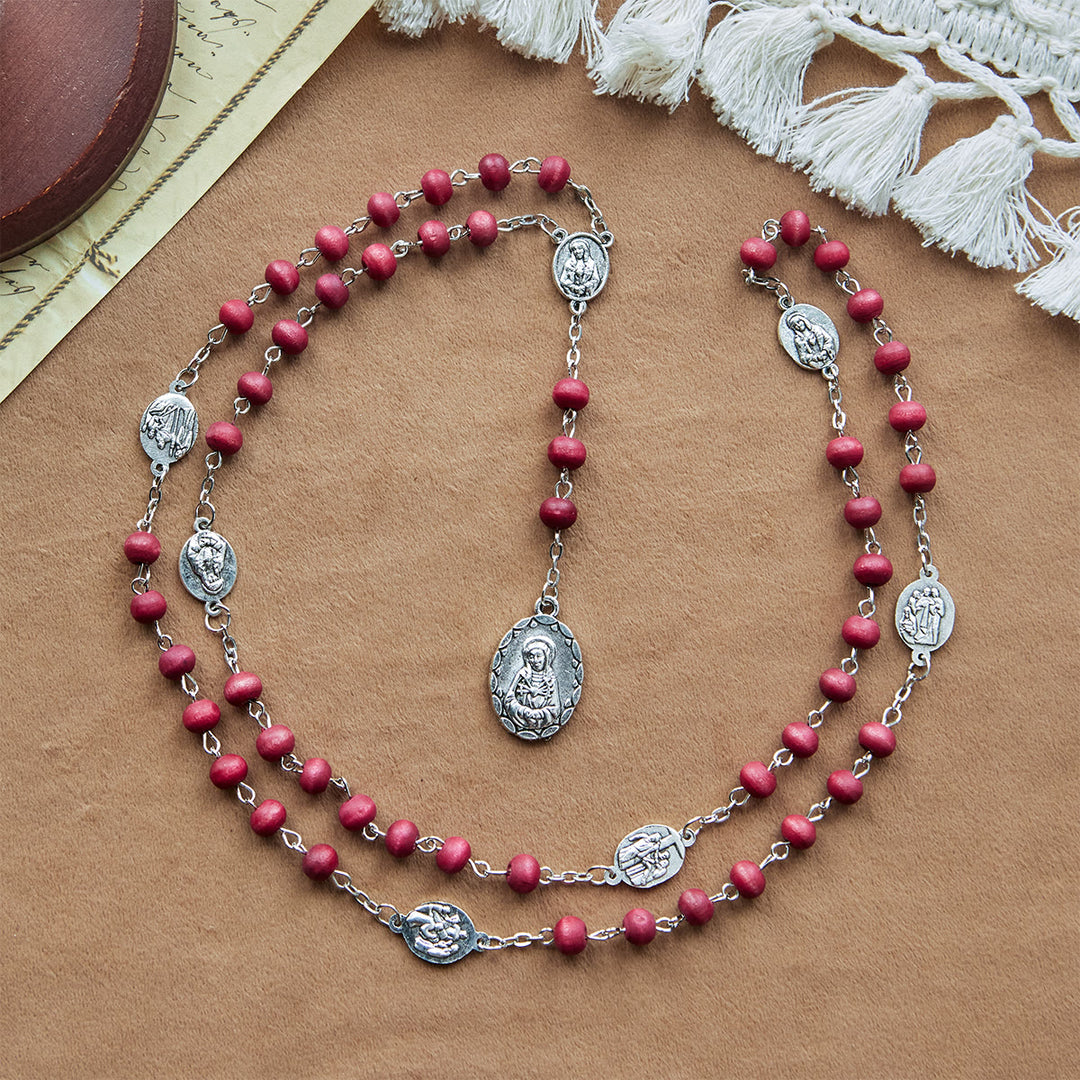FREE Today: Olive Wood Seven Sorrows Rosary Featuring Our Lady Medal: Divine Devotion in Every Bead
