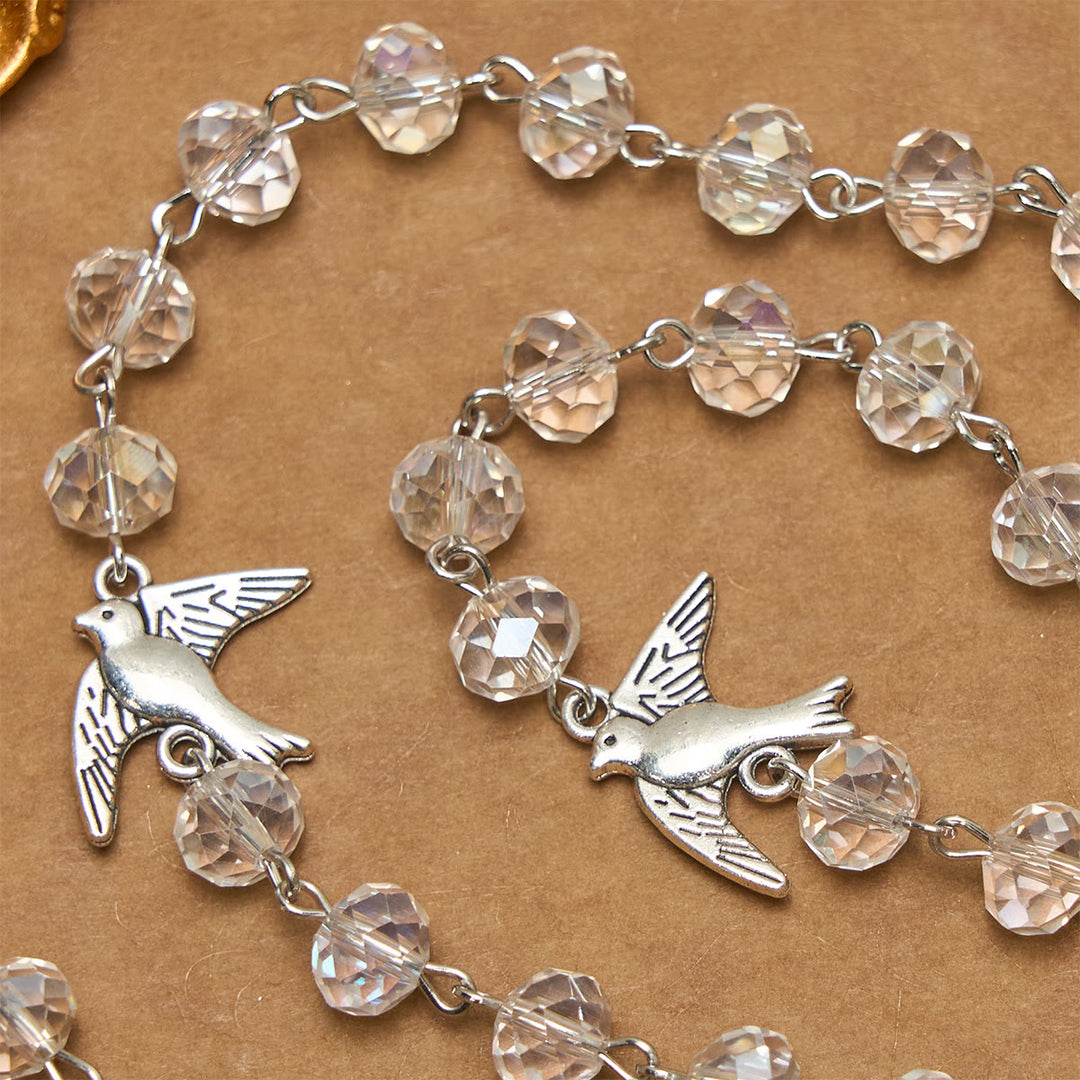 Christianartworkshop Clear Crystal Catholic Rosary with Holy Spirit Dove and Cross - image 6